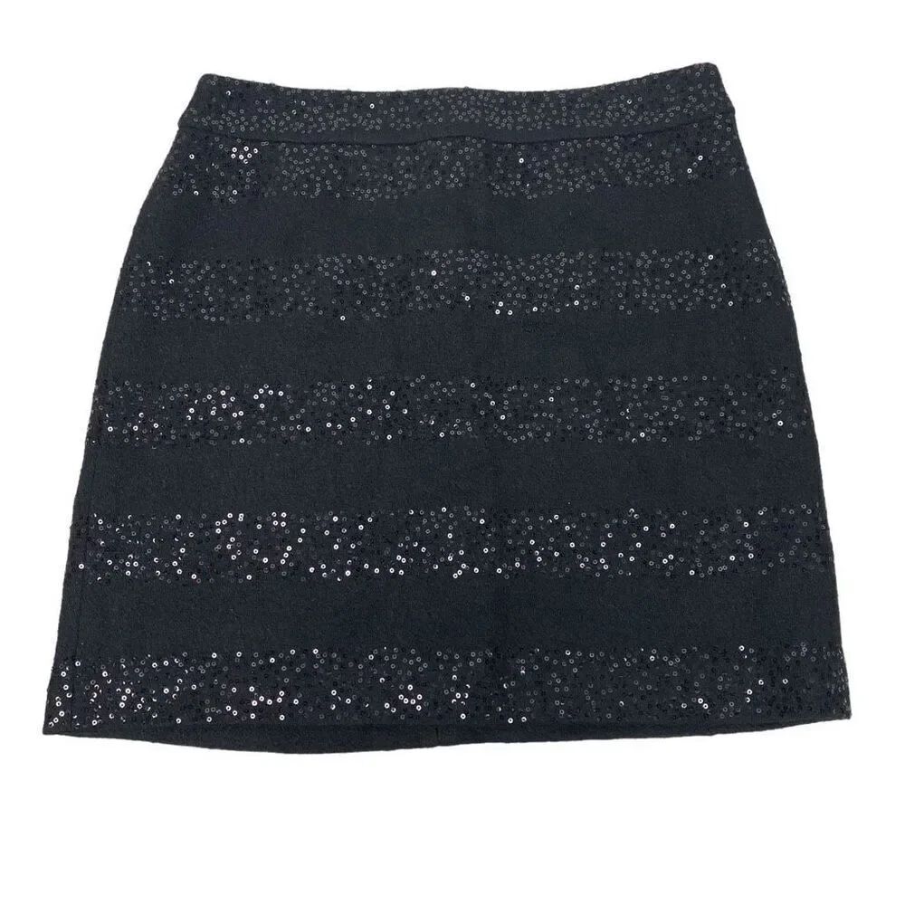 Loft Women's Black Sequin Stripe Mini Skirt size 6 Petite